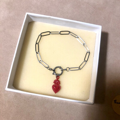 Braccialetto catena Sacro Cuore rosso