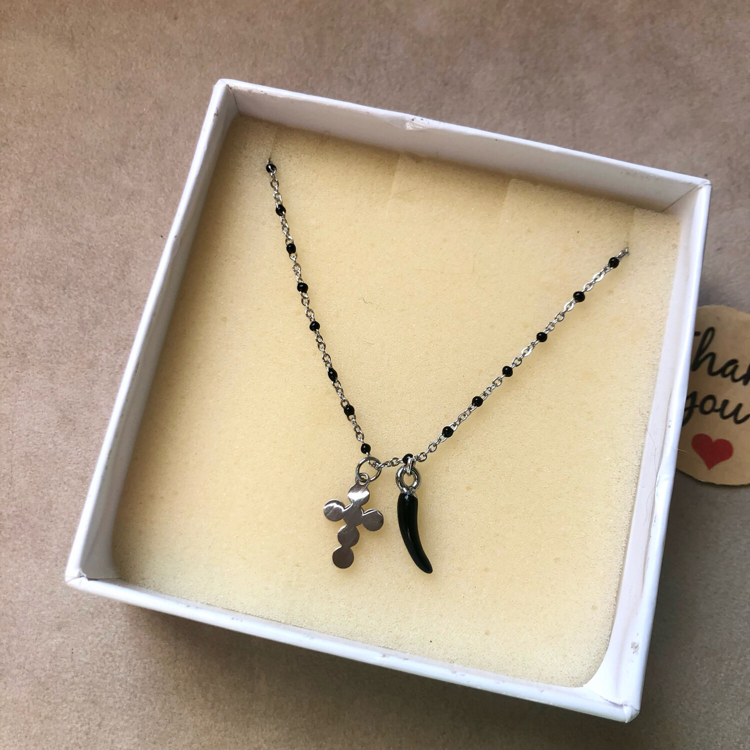 Collana Rosario croce e cornetto