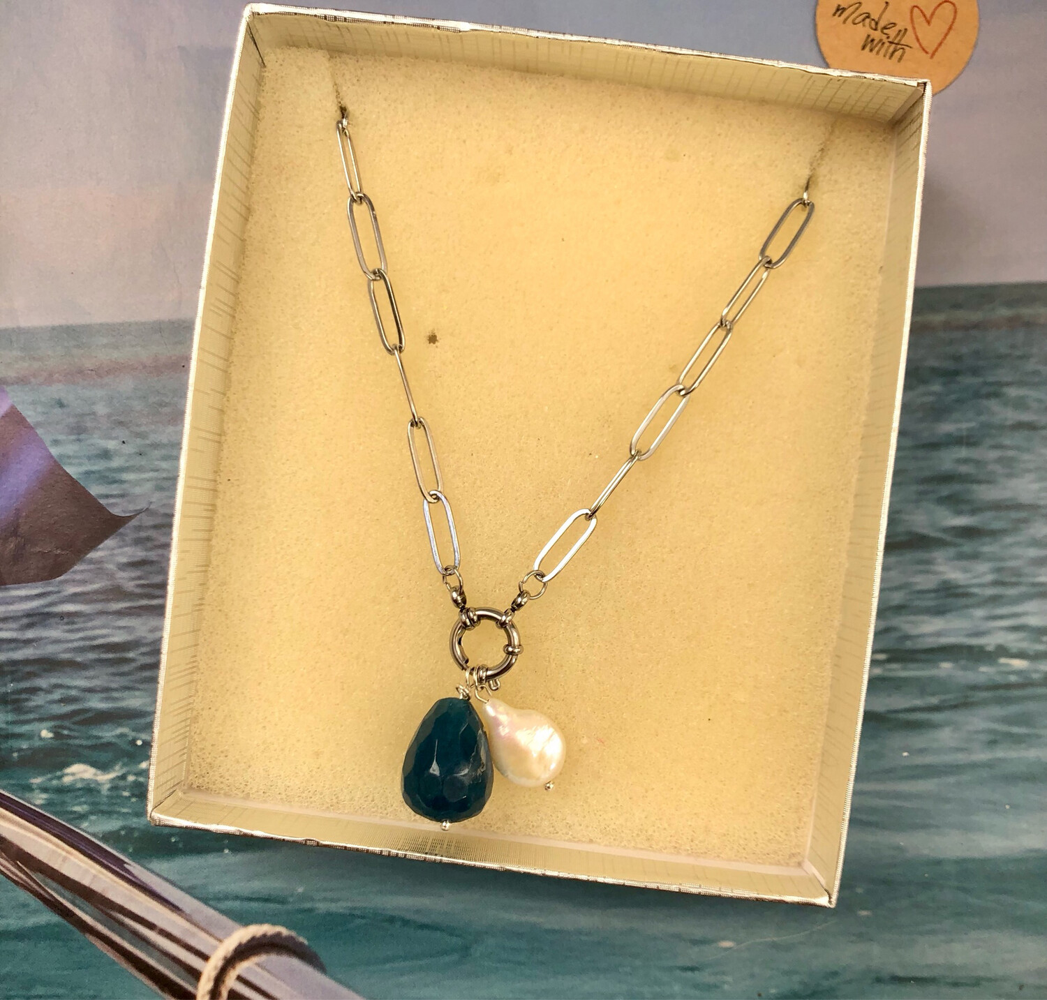 Collana con goccia di Tormalina e Perla