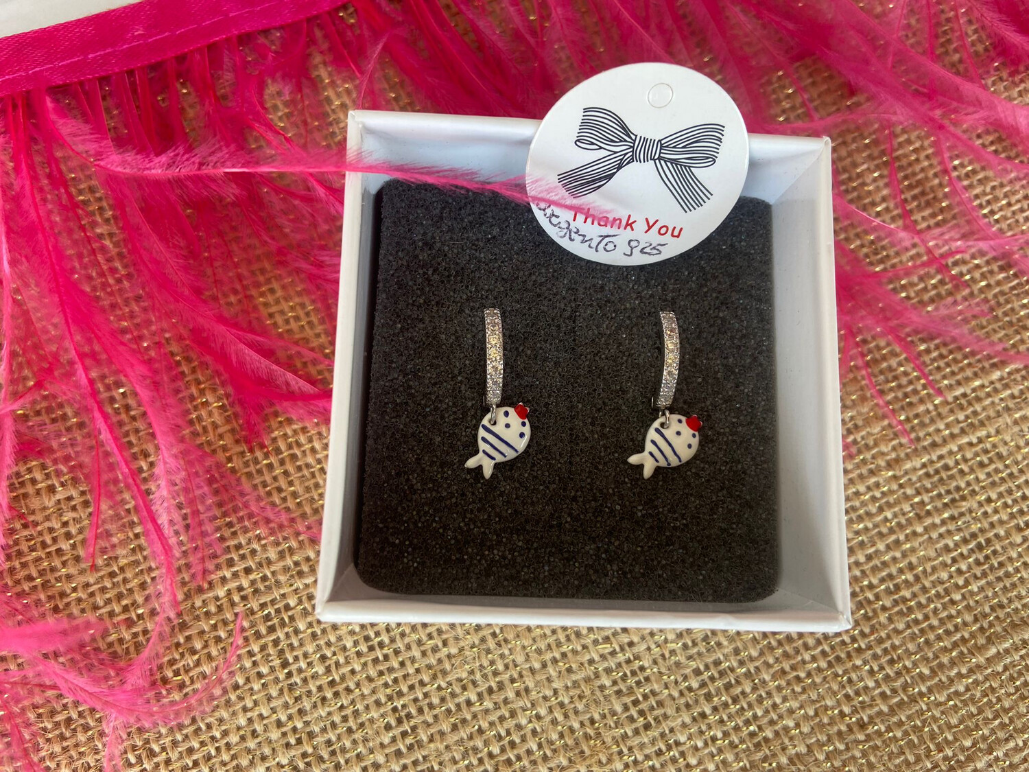 Orecchini Fish white argento 925