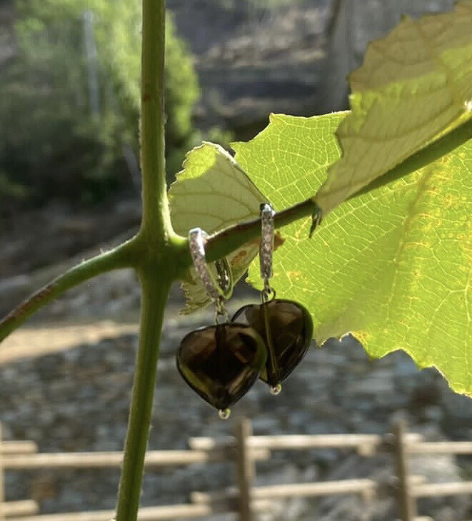 Orecchini cuore in Quarzo Fumé