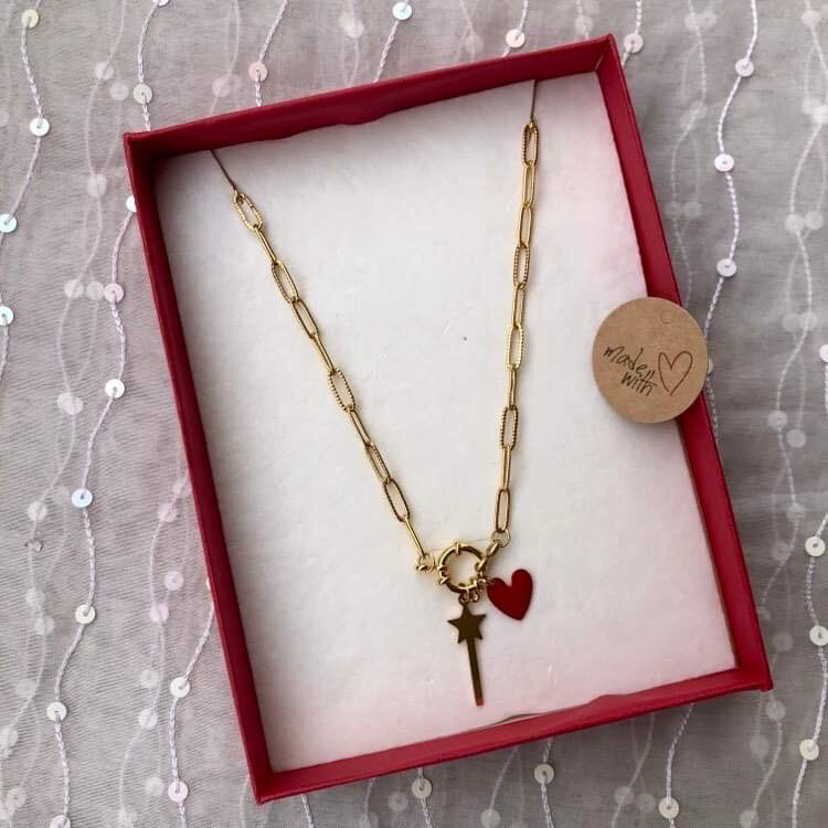 collana catena bacchetta magica cuore ( + colori)