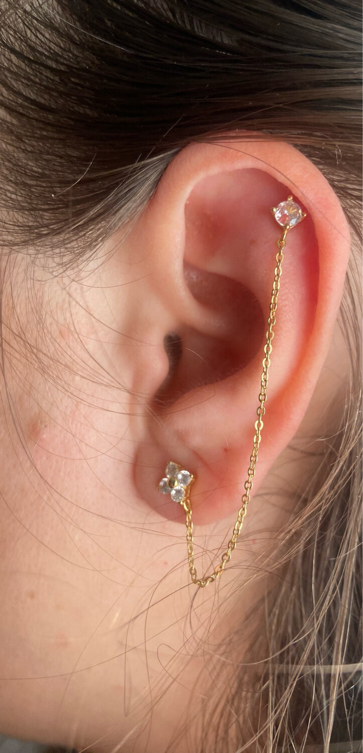 Orecchini doppio buco con punto luce  argento 925  gold