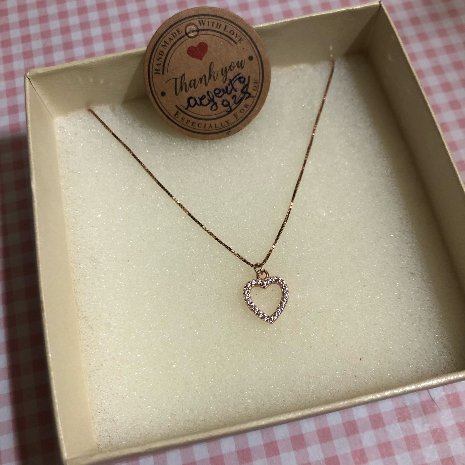Collana cuoricino strass argento 925 rosé