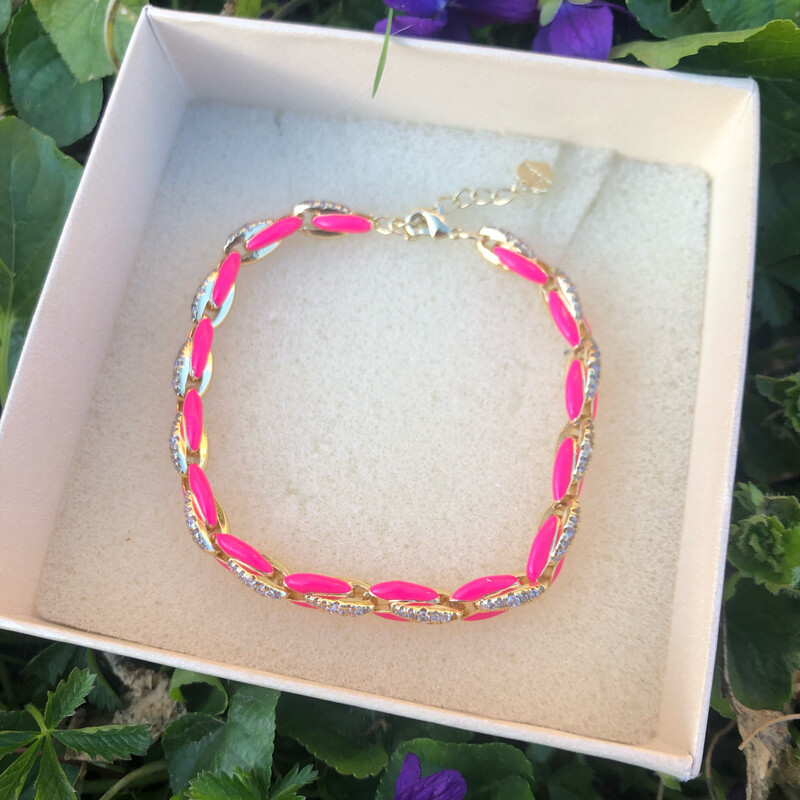 Braccialetto catena smaltata fucsia