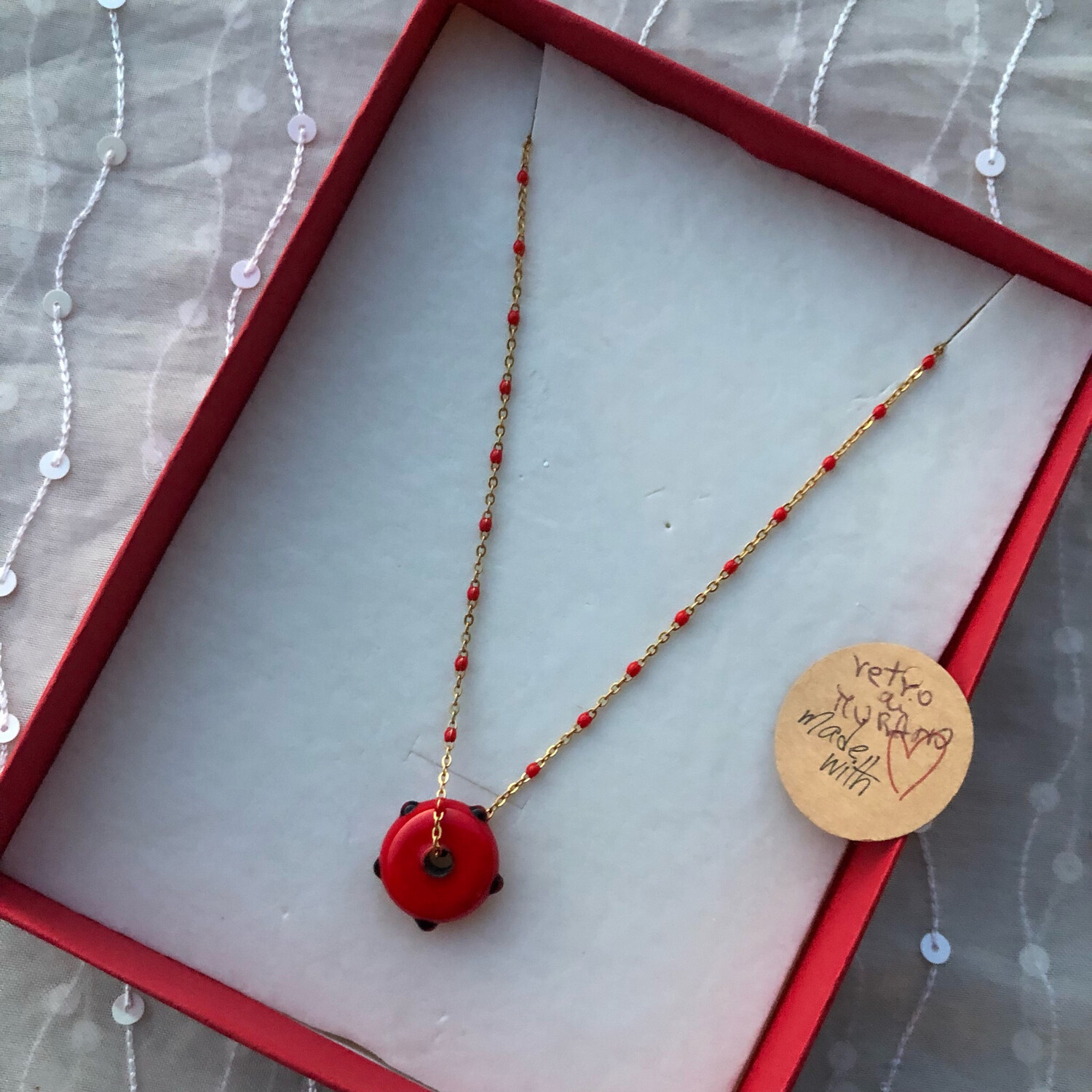 Collana rondella tossa in vetro di Murano