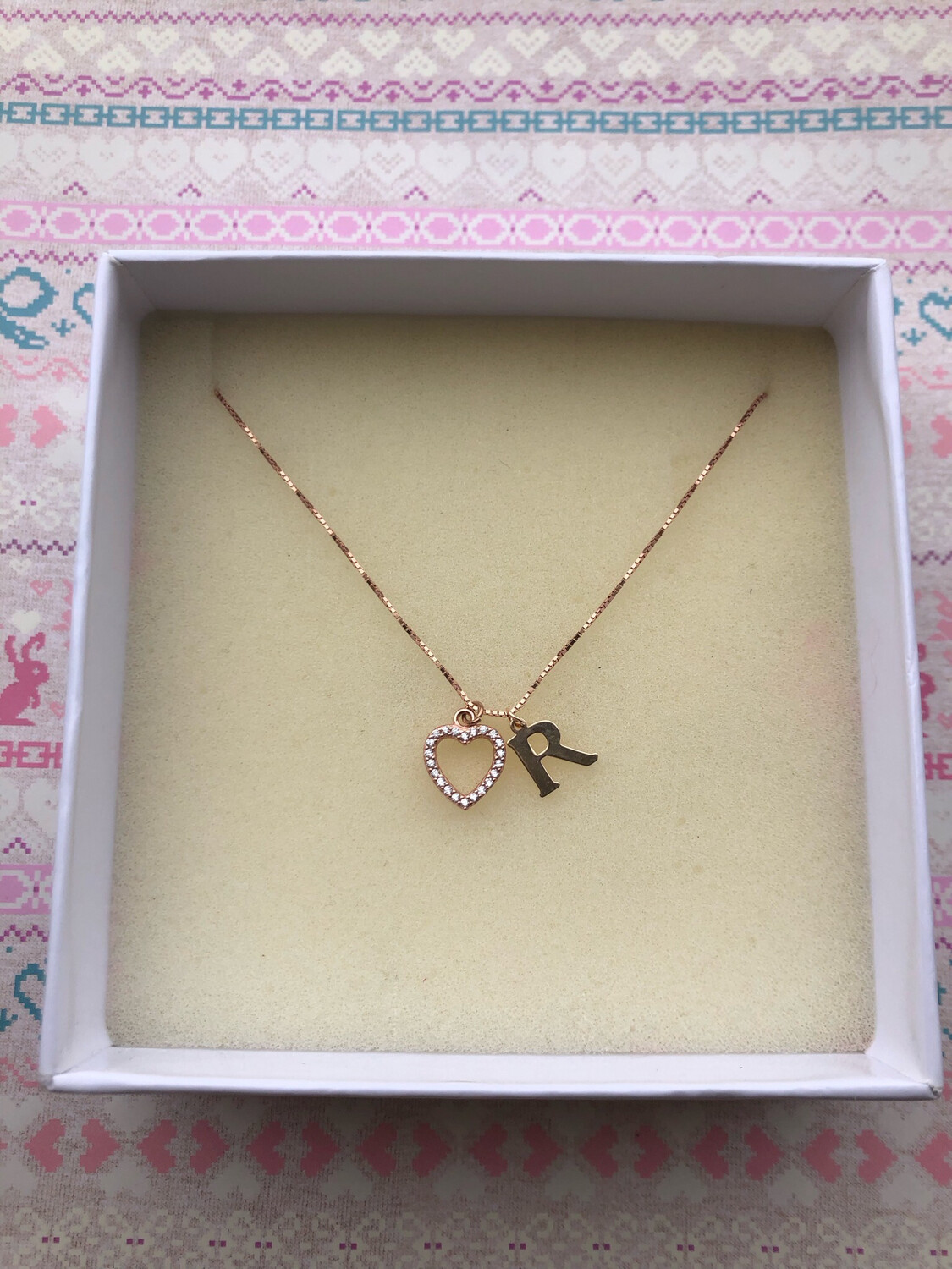 Collana cuoricino con lettera in argento 925 rosè