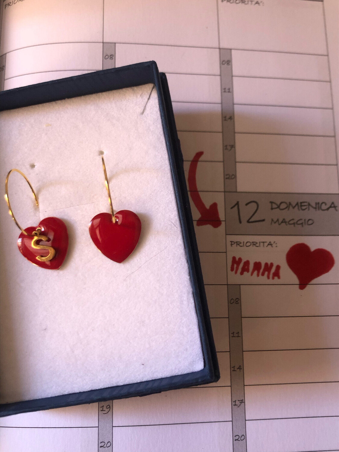 Orecchini cuore rosso con lettera