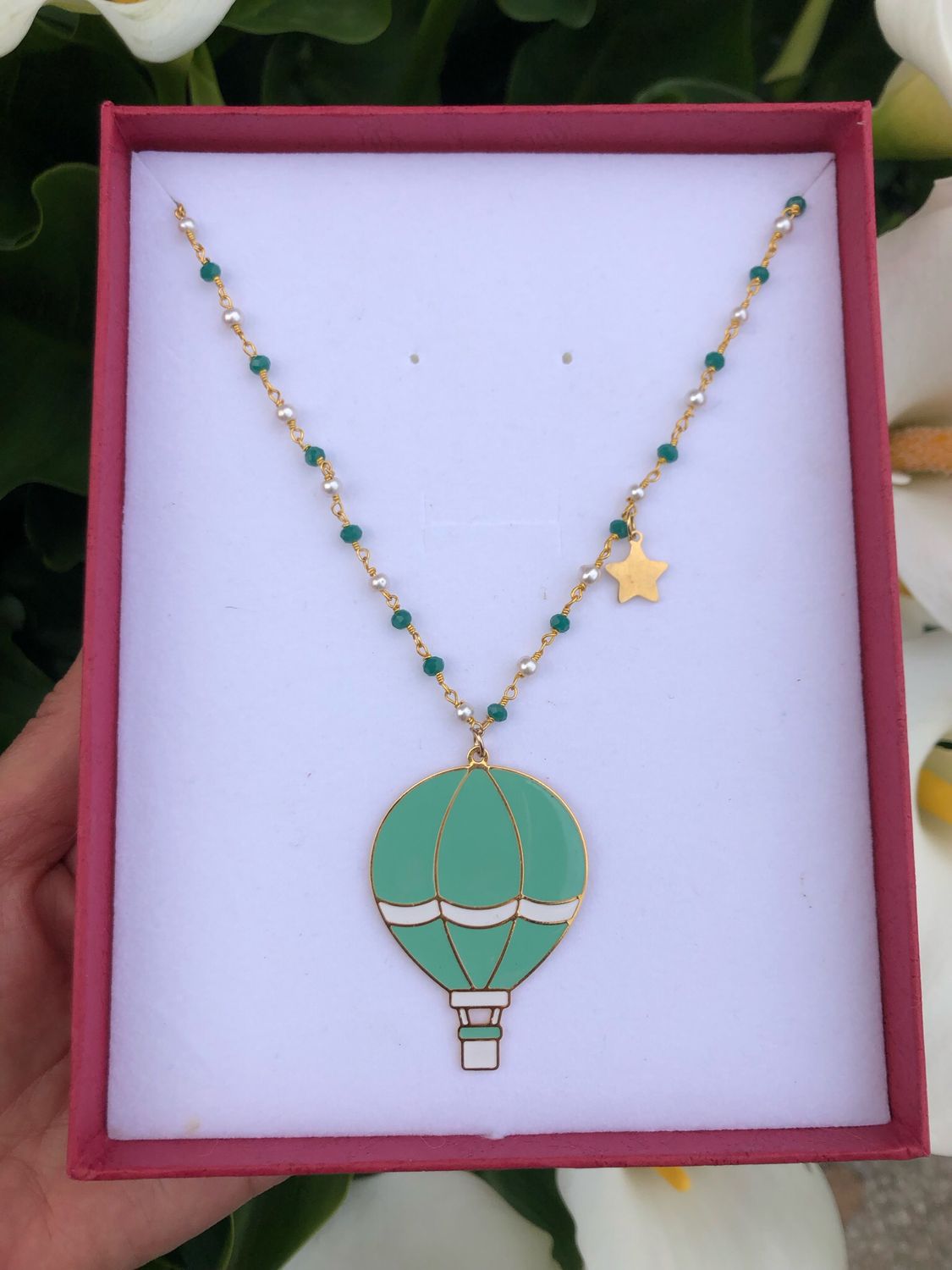 Collana Mongolfiera azzurro Tiffany