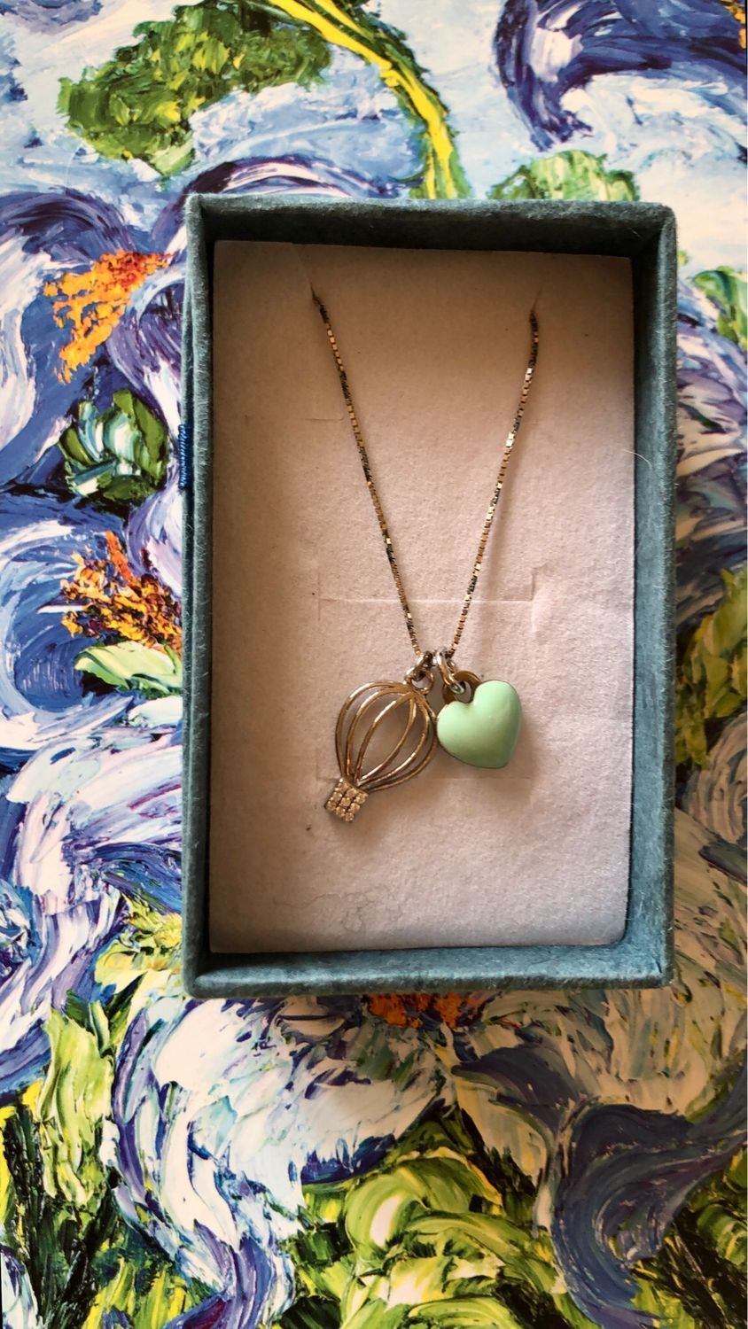 Collana mongolfiera e cuore verde Tiffany argento 925
