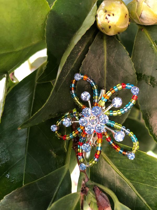 Spilla Flower strass azzurra