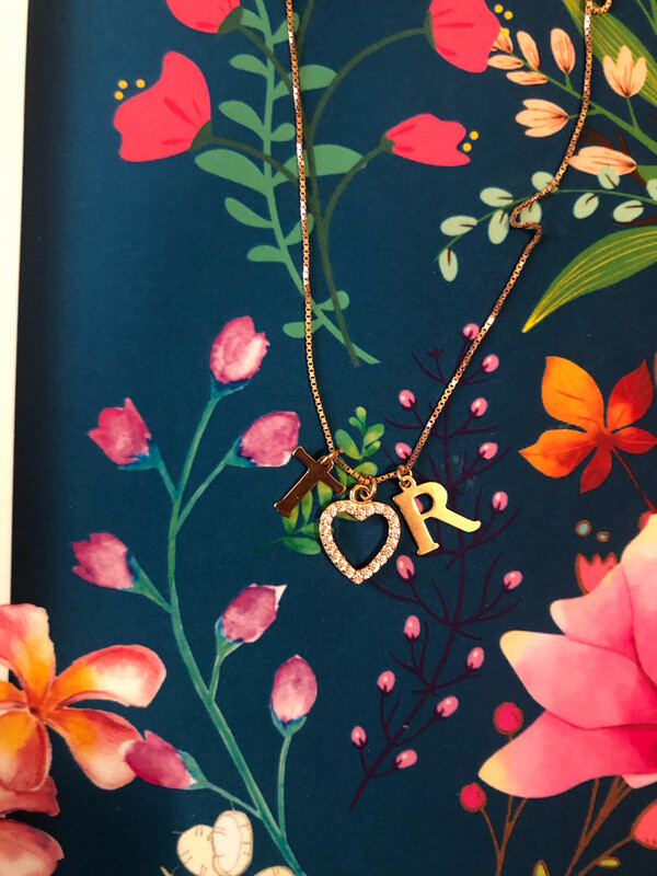 Collana cuoricino con due lettere in argento 925 rosè