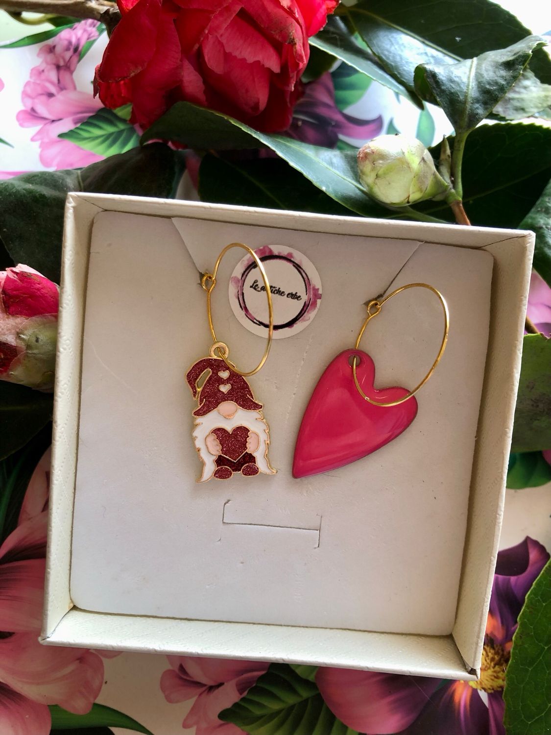 Orecchini cerchio Gnomo e Cuore