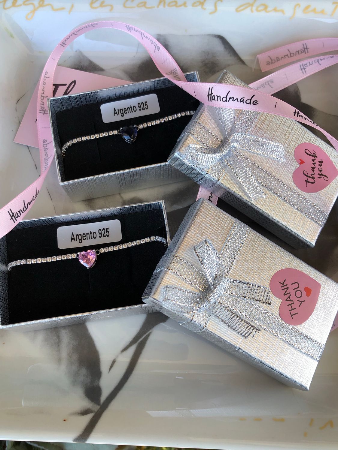 Braccialetto pink coeur  in argento 925