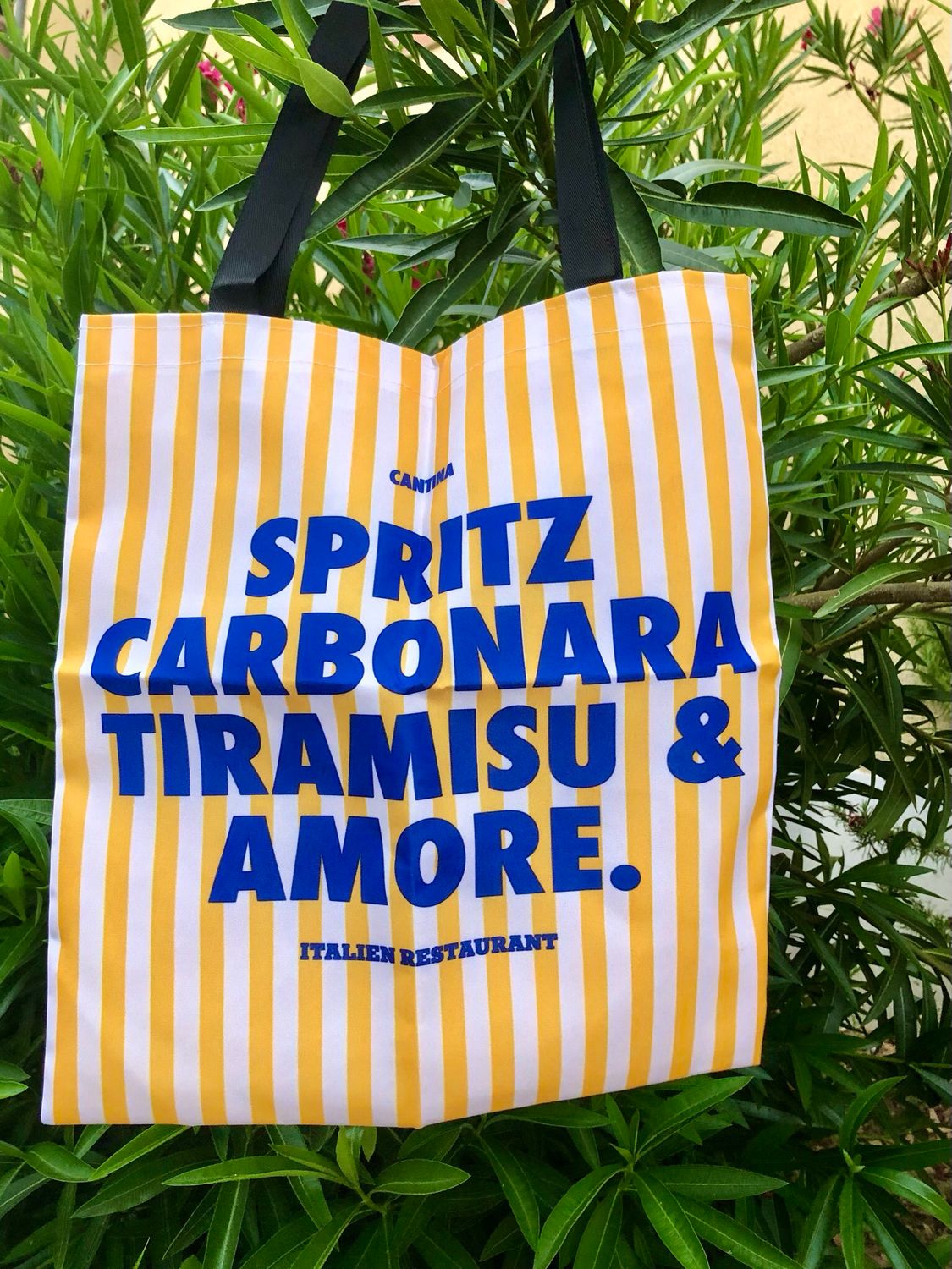 Borsa a righe “Spritz,Carbonara,Tiramisú &amp; Amore”