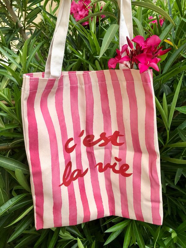 Borsa a righe rosa “C’est la vie”