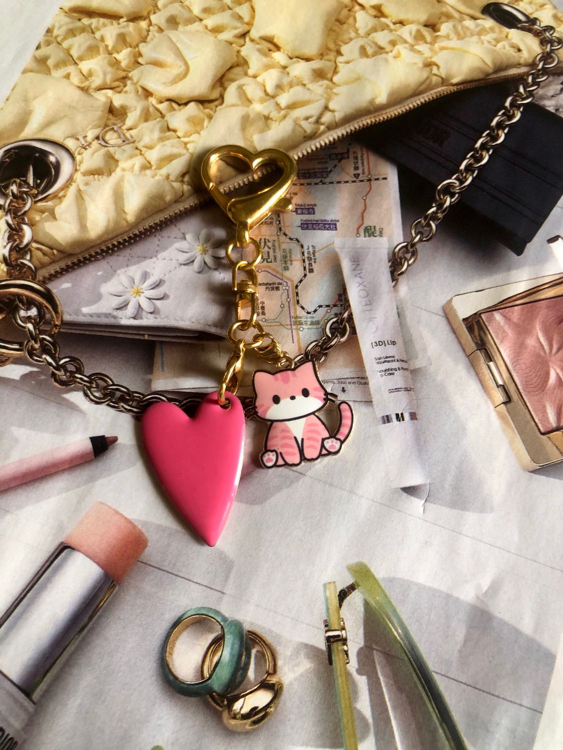 Portachiavi Heart and Cat  Pink