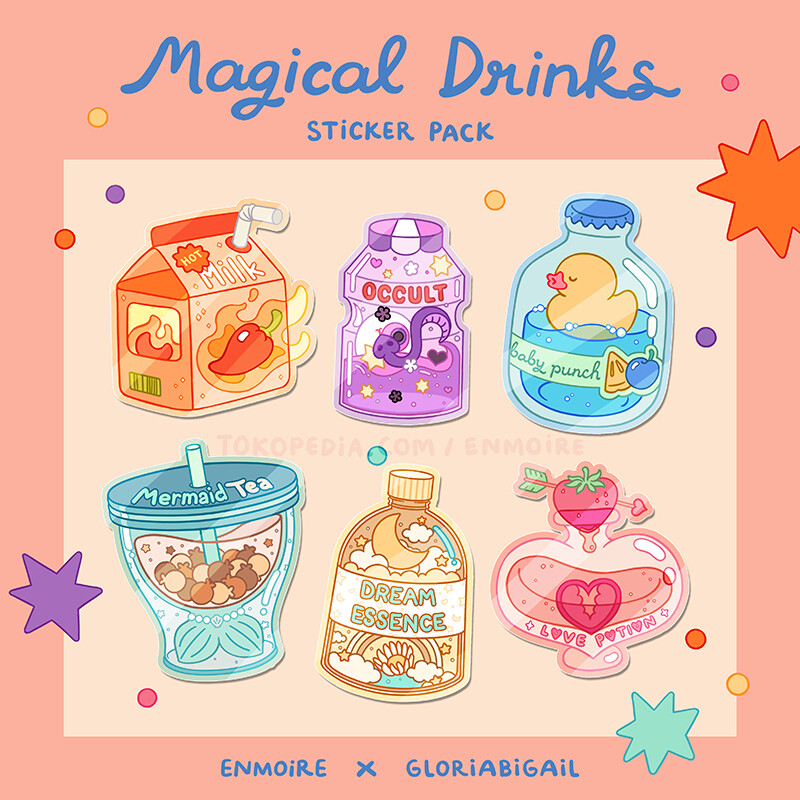 Magical Drinks Glitter Stickers by Enmoire & Gloriabigail