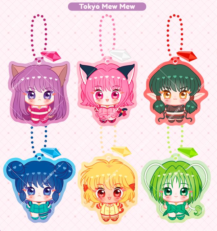 Tokyo Mew Mew Tinted Keychain with Ballchain + Glitter Sticker