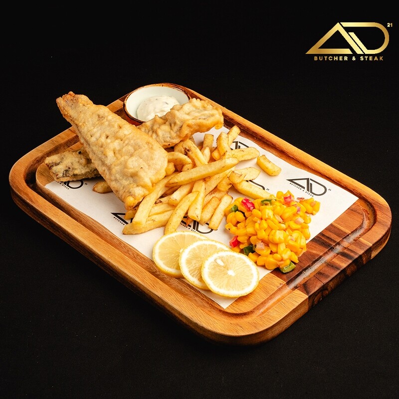 Crispy Sea Bass and Hand-cut Chips with Homemade Tartare Sauce