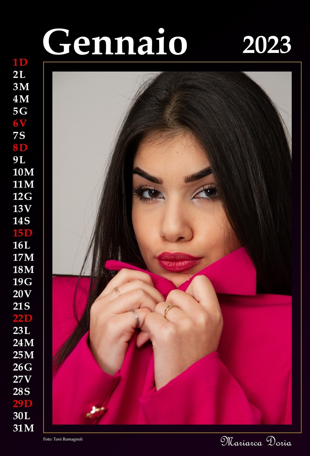 Calendario 2023 della fotomodella Mariarca Doria