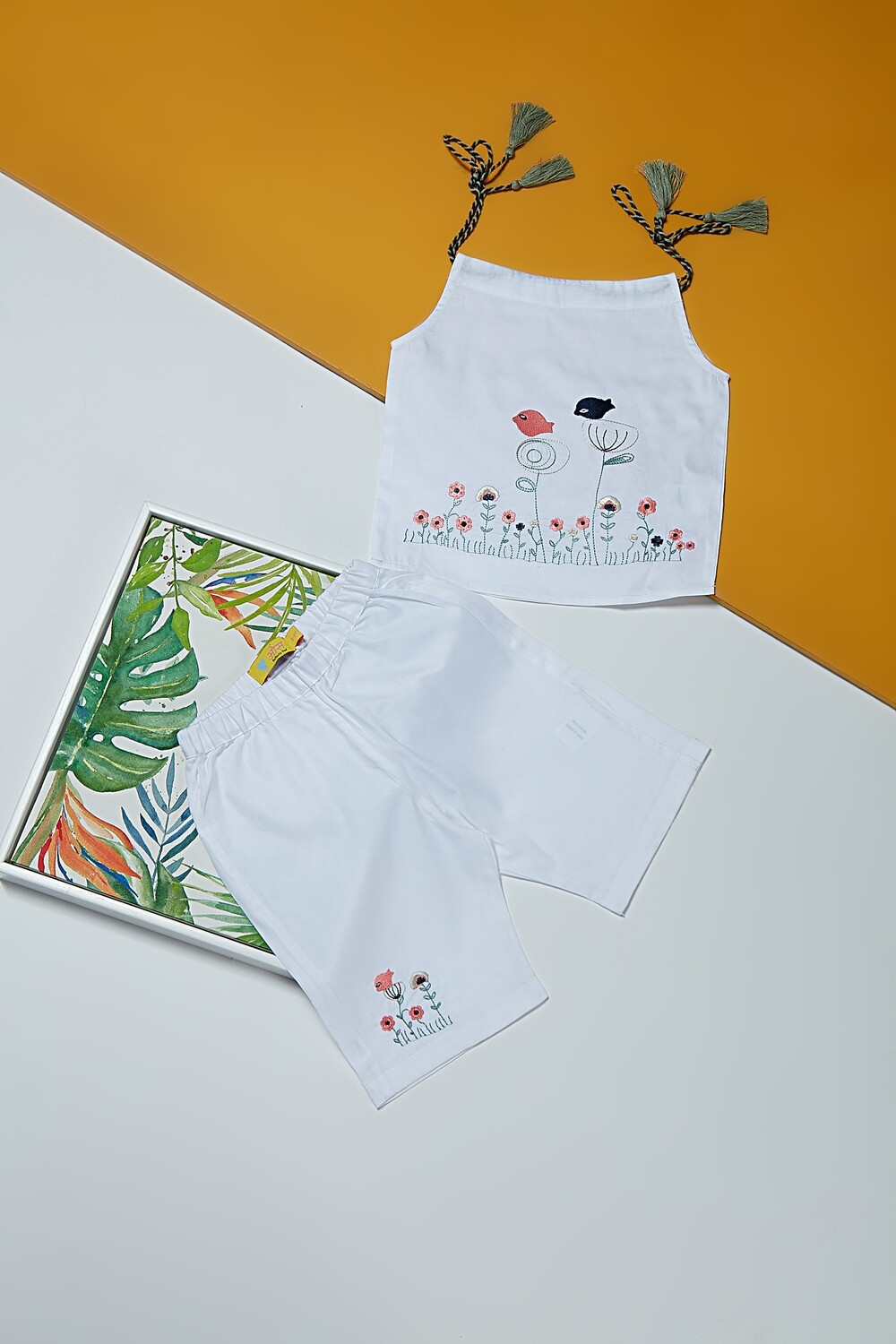 White Embroidered Shorts &amp; Top Set