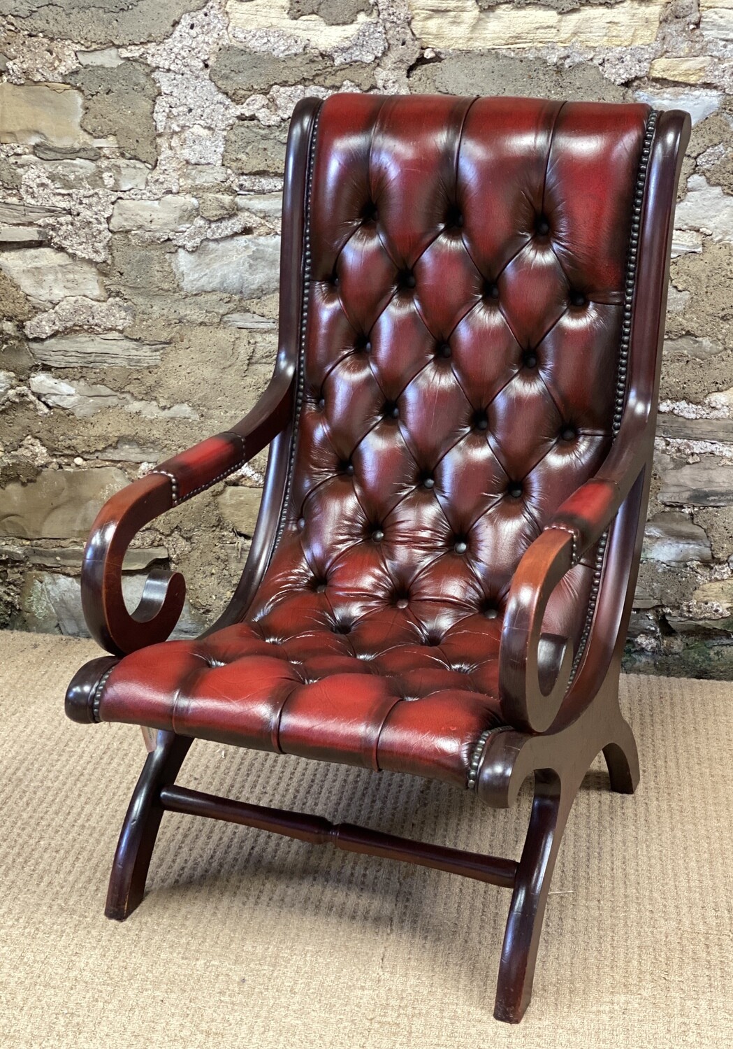 VINTAGE Brown Leather Chesterfield Slipper Chair