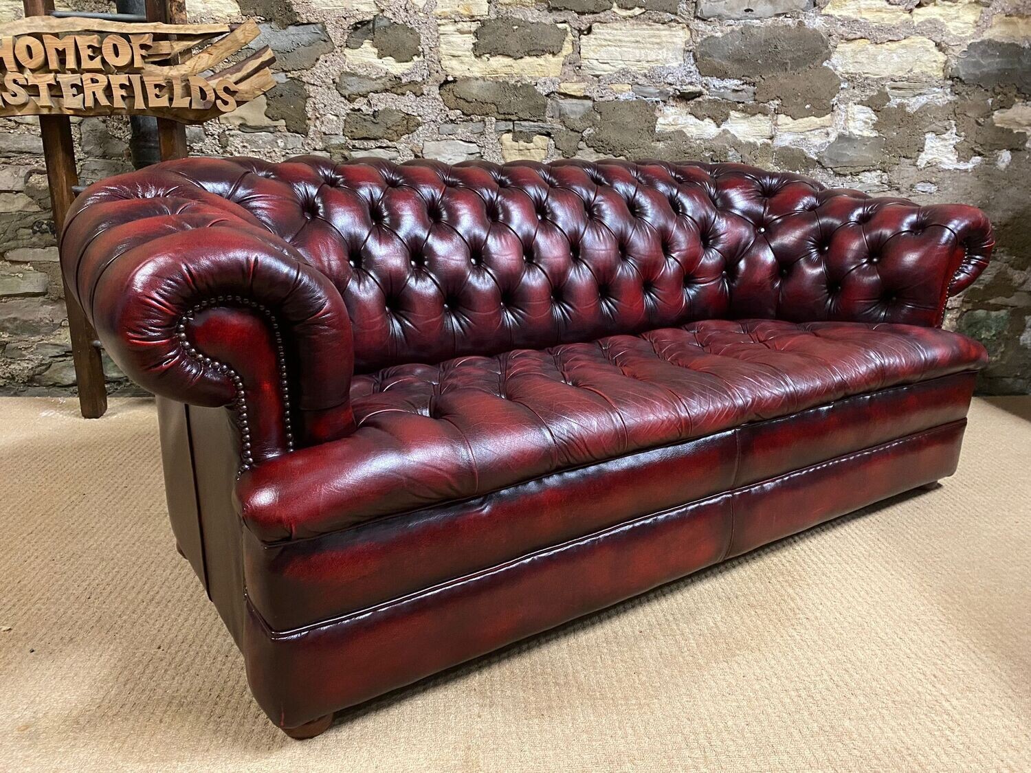 Chesterfield 2 seater Sofa Oxblood Leather