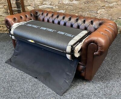 Chesterfield 2/3 seater Brown leather Sofa bed