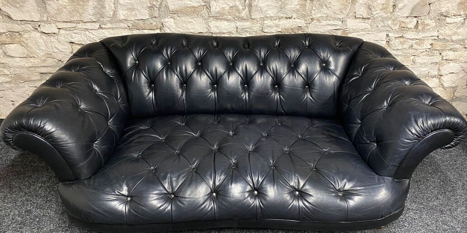 TETRAD OSKAR Chesterfield 2/3 SEATER SOFA BLACK BUFFALO HIDE LEATHER