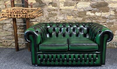 Chesterfield 2 seater Sofa Green Leather