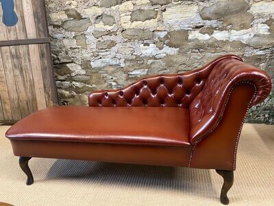 Whiskey Leather Chesterfield Chaise Lounge