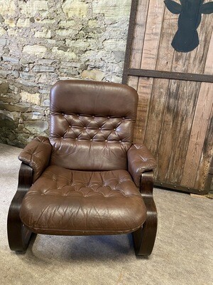 Tan Leather Danish Bentwood Lounge Chair
