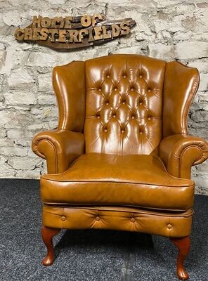 Queen Anne Wingbacked Armchair Tan Leather
