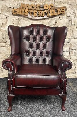 Queen Anne Wingbacked Armchair Oxblood Leather