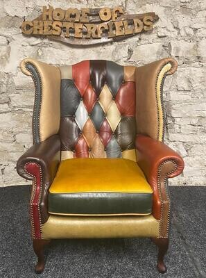 Chesterfield Harlequin Patchwork Multi coloured Queen Anne Chair EX DEMO