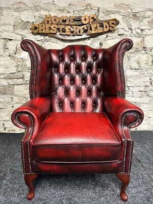 Queen Anne Wingback Armchair red Leather