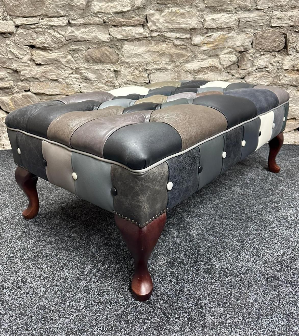 Chesterfield Footstool Harlequin Grey Patchwork