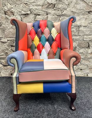 Queen Anne Chair Harlequin Bright Patchwork