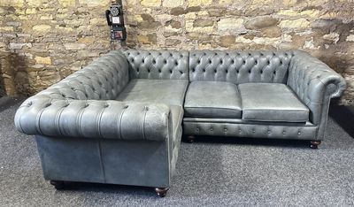 Chesterfield Corner sofa Grey Leather