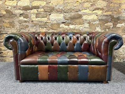 Traditional Chesterfield 2 Seater Sofa Antique Patchwork Harlequin Buttoned seat