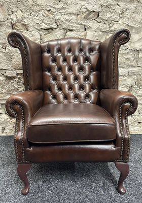 Queen Anne Wingback Thomas LLoyd Armchair Brown Leather
