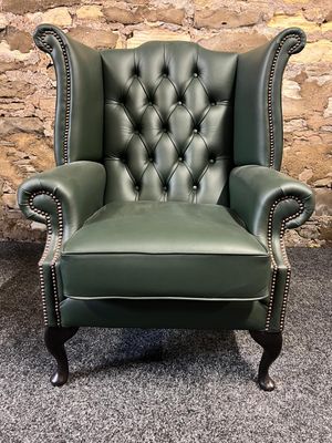 Queen Anne Chair Green Leather
