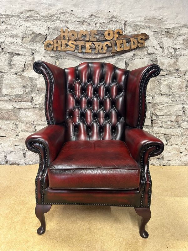 Queen Anne Wingbacked Armchair OxbloodLeather