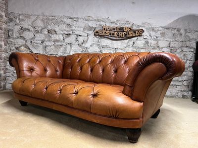 TETRAD OSKAR Chesterfield 2/3 SEATER SOFA TAN BUFFALO HIDE LEATHER