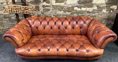 TETRAD OSKAR Chesterfield 3/4 SEATER SOFA TAN BUFFALO HIDE LEATHER