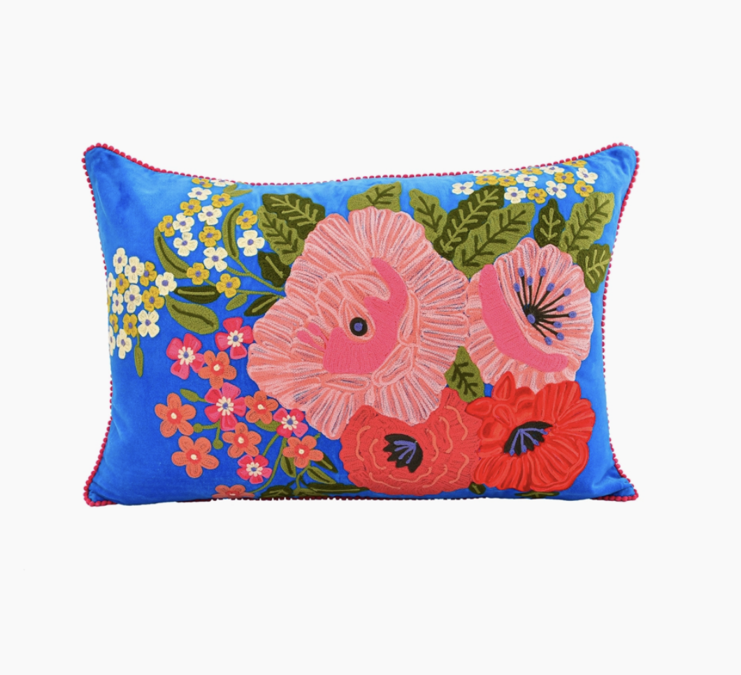 Blue Velvet Flower Pillow