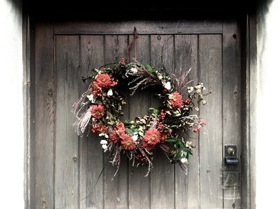 Seasonal Wreath filled with a mix of fresh and dried flowers