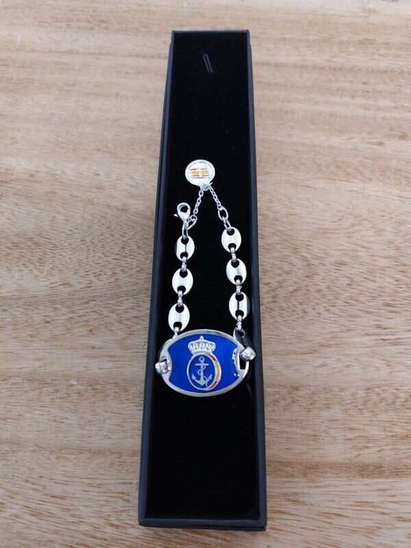 Pulsera de Armada en Rodio con baño de Plata Fina con cadena de latón chapado Plata de Ley Fina