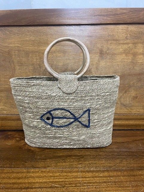 Bolso de yute con figura de pez